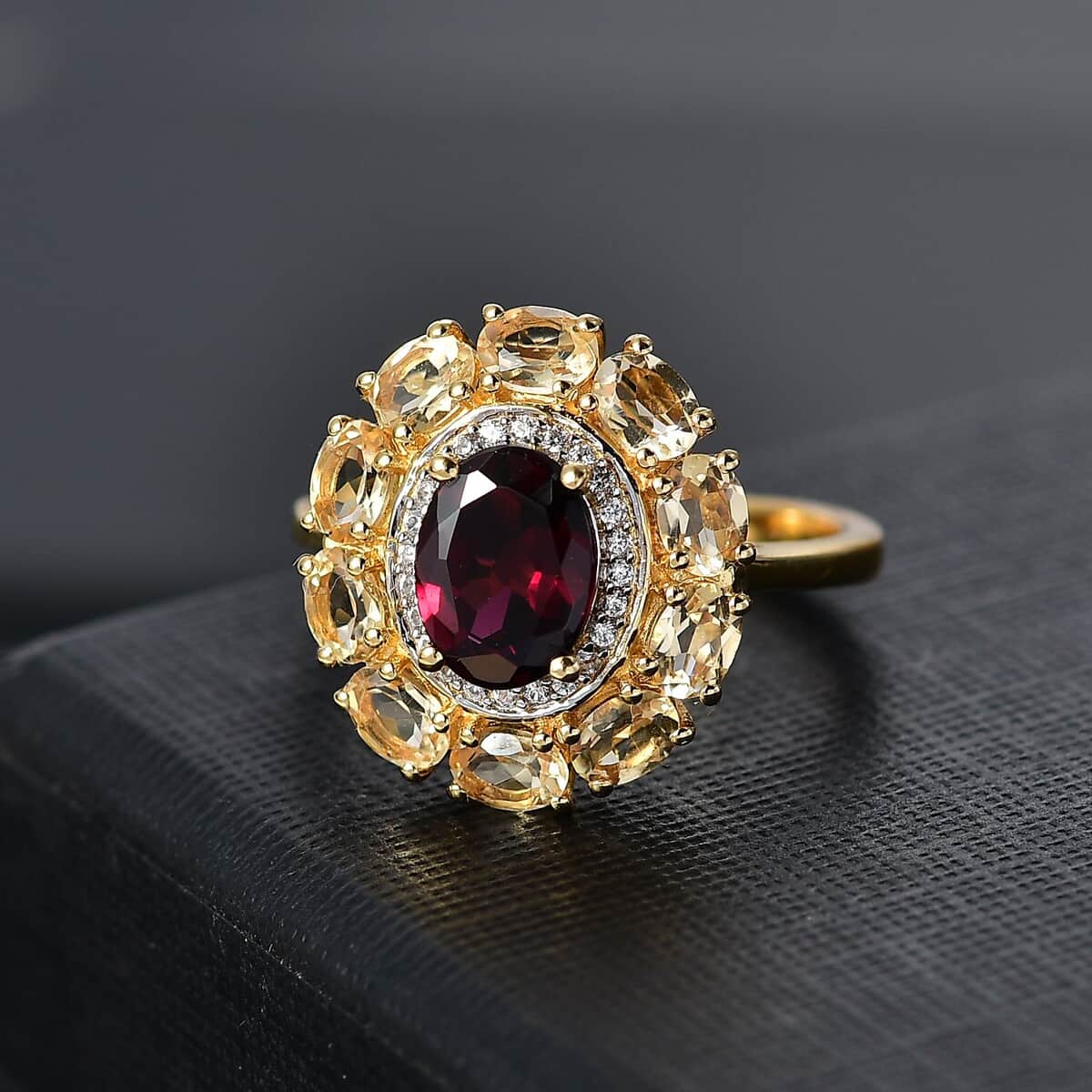 Premium Orissa Rhodolite Garnet and Multi Gemstone 3.00 ctw Floral Ring in 18K Vermeil Yellow Gold Over Sterling Silver (Size 10.0) image number 1