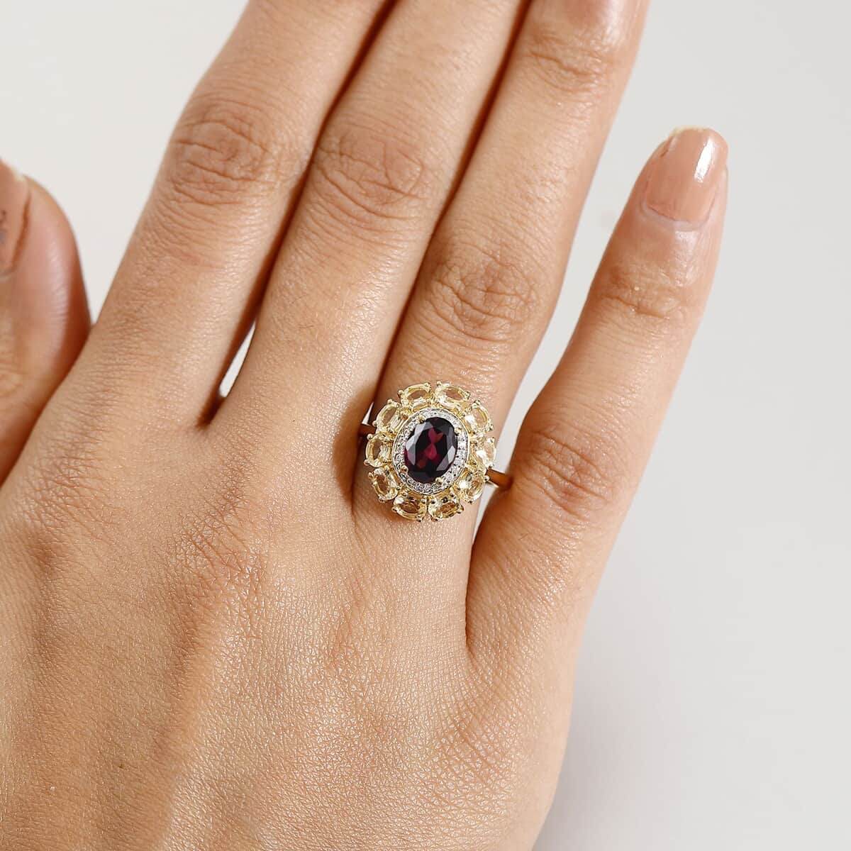 Premium Orissa Rhodolite Garnet and Multi Gemstone 3.00 ctw Floral Ring in 18K Vermeil Yellow Gold Over Sterling Silver (Size 10.0) image number 2