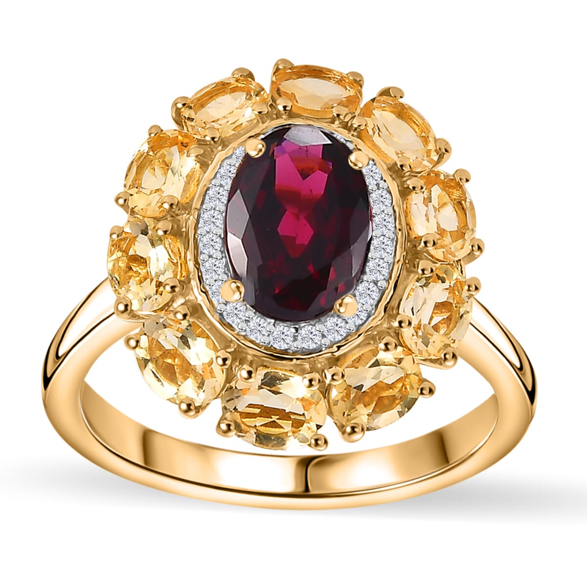 Premium Orissa Rhodolite Garnet and Multi Gemstone 3.00 ctw Floral Ring in 18K Vermeil Yellow Gold Over Sterling Silver (Size 6.0) image number 0