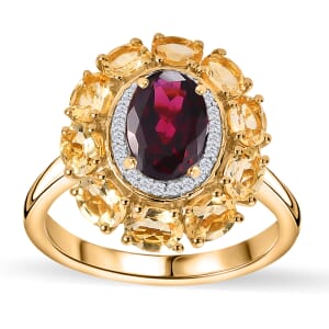 Premium Orissa Rhodolite Garnet and Multi Gemstone 3.00 ctw Floral Ring in 18K Vermeil Yellow Gold Over Sterling Silver (Size 6.0)