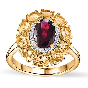 Premium Orissa Rhodolite Garnet and Multi Gemstone 3.00 ctw Floral Ring in 18K Vermeil Yellow Gold Over Sterling Silver (Size 7.0)