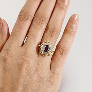 D'Joy Premium Orissa Rhodolite Garnet and Multi Gemstone 3.00 ctw Floral Ring in 18K Vermeil Yellow Gold Over Sterling Silver (Size 7.0)