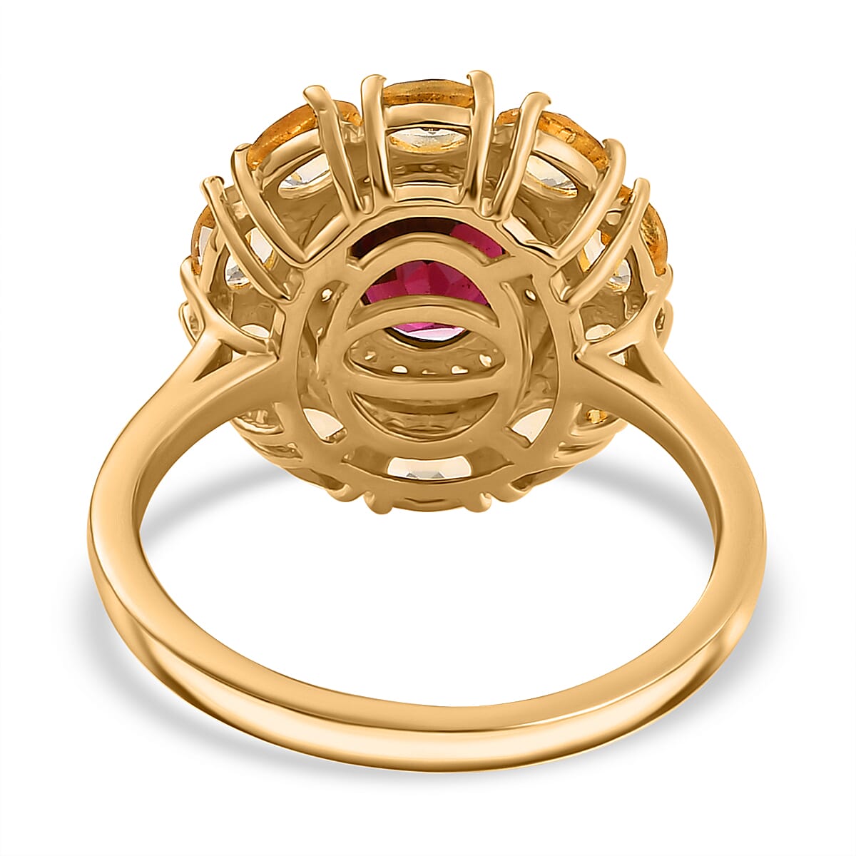 D'Joy Premium Orissa Rhodolite Garnet and Multi Gemstone 3.00 ctw Floral Ring in 18K Vermeil Yellow Gold Over Sterling Silver (Size 8.0) image number 4