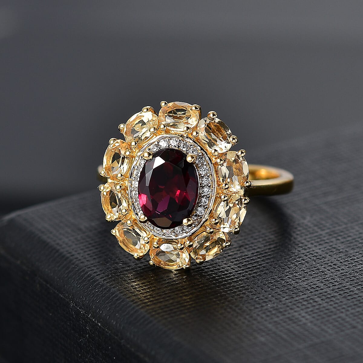 D'Joy Premium Orissa Rhodolite Garnet and Multi Gemstone 3.00 ctw Floral Ring in 18K Vermeil Yellow Gold Over Sterling Silver (Size 9.0) image number 1