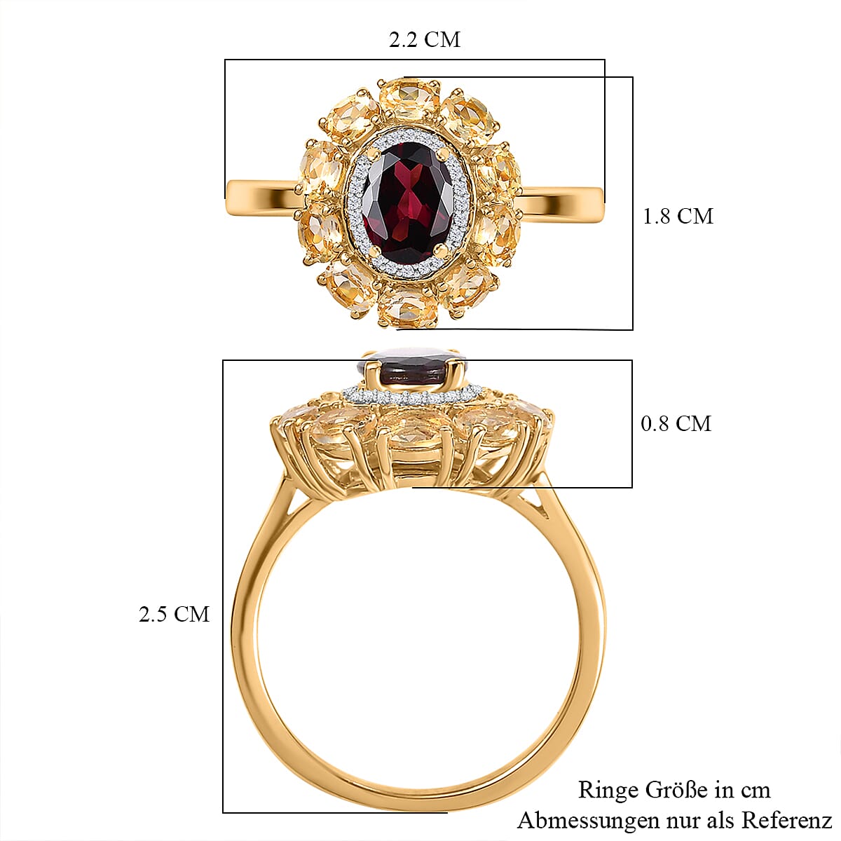 D'Joy Premium Orissa Rhodolite Garnet and Multi Gemstone 3.00 ctw Floral Ring in 18K Vermeil Yellow Gold Over Sterling Silver (Size 9.0) image number 5