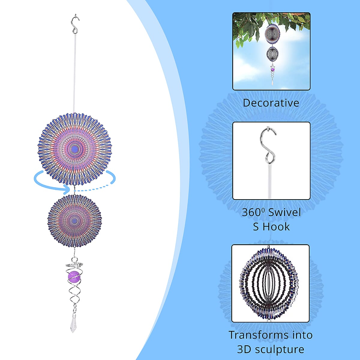 2 Tier Mandala Disc Stainless Steel Magic Wind Spinner  image number 2