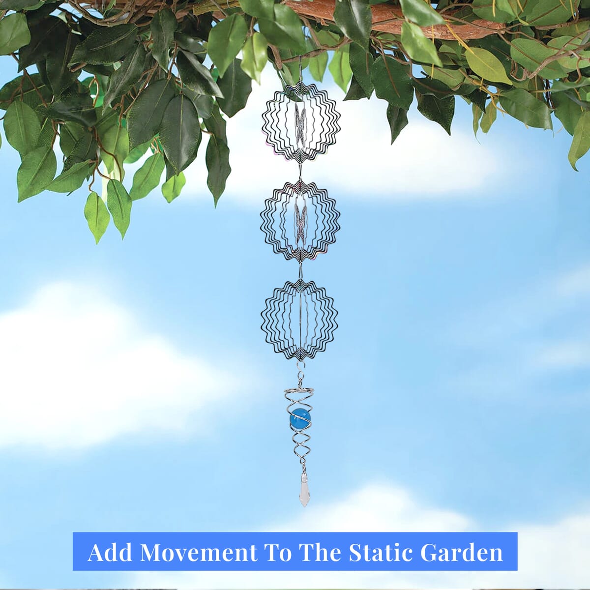 3 Tier Butterfly 3D Sculpture Stainless Steel Ball Spiral Magic Wind Spinner image number 1