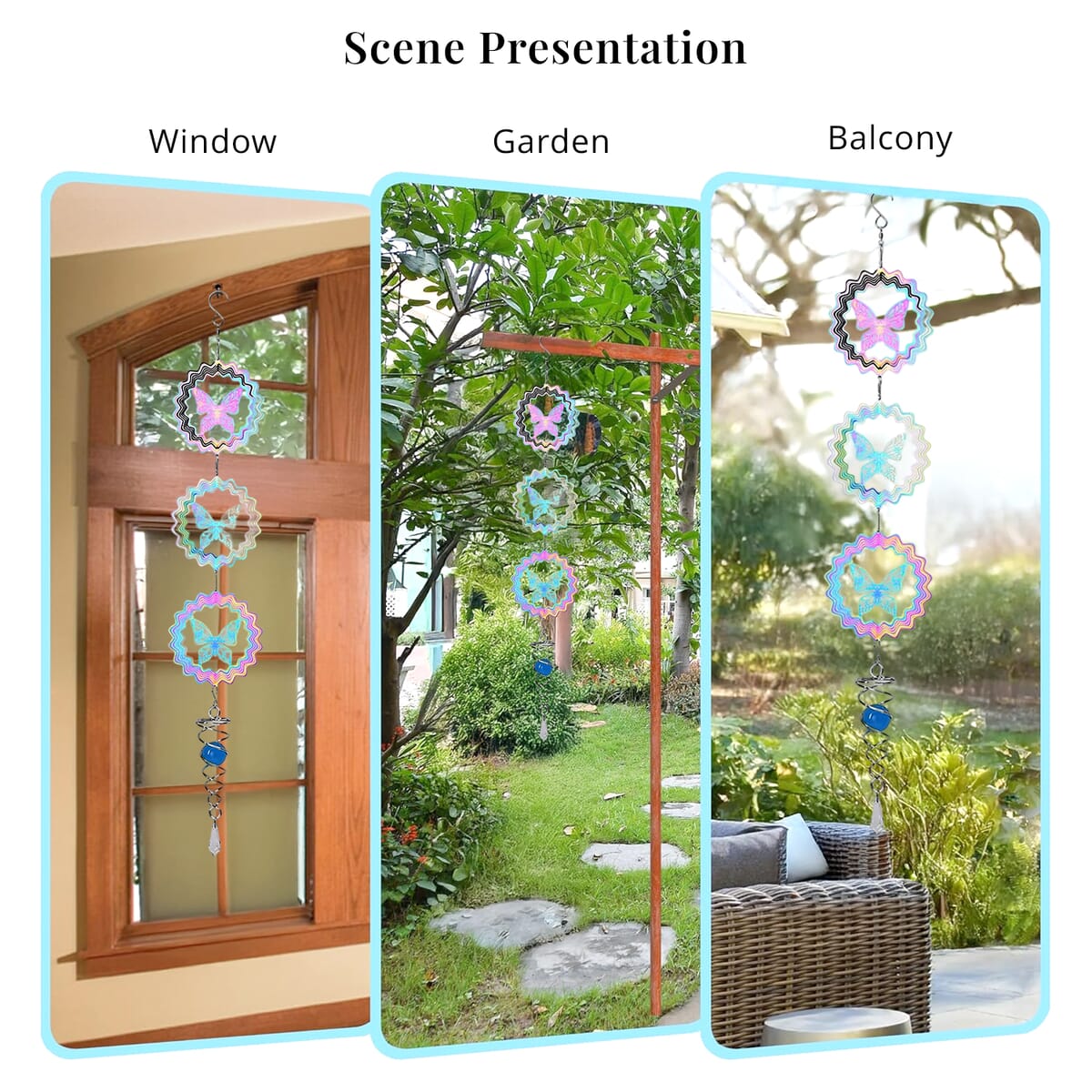 3 Tier Butterfly 3D Sculpture Stainless Steel Ball Spiral Magic Wind Spinner image number 3