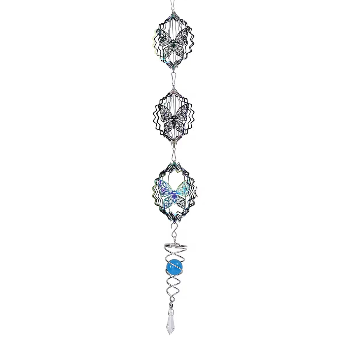 3 Tier Butterfly 3D Sculpture Stainless Steel Ball Spiral Magic Wind Spinner image number 6