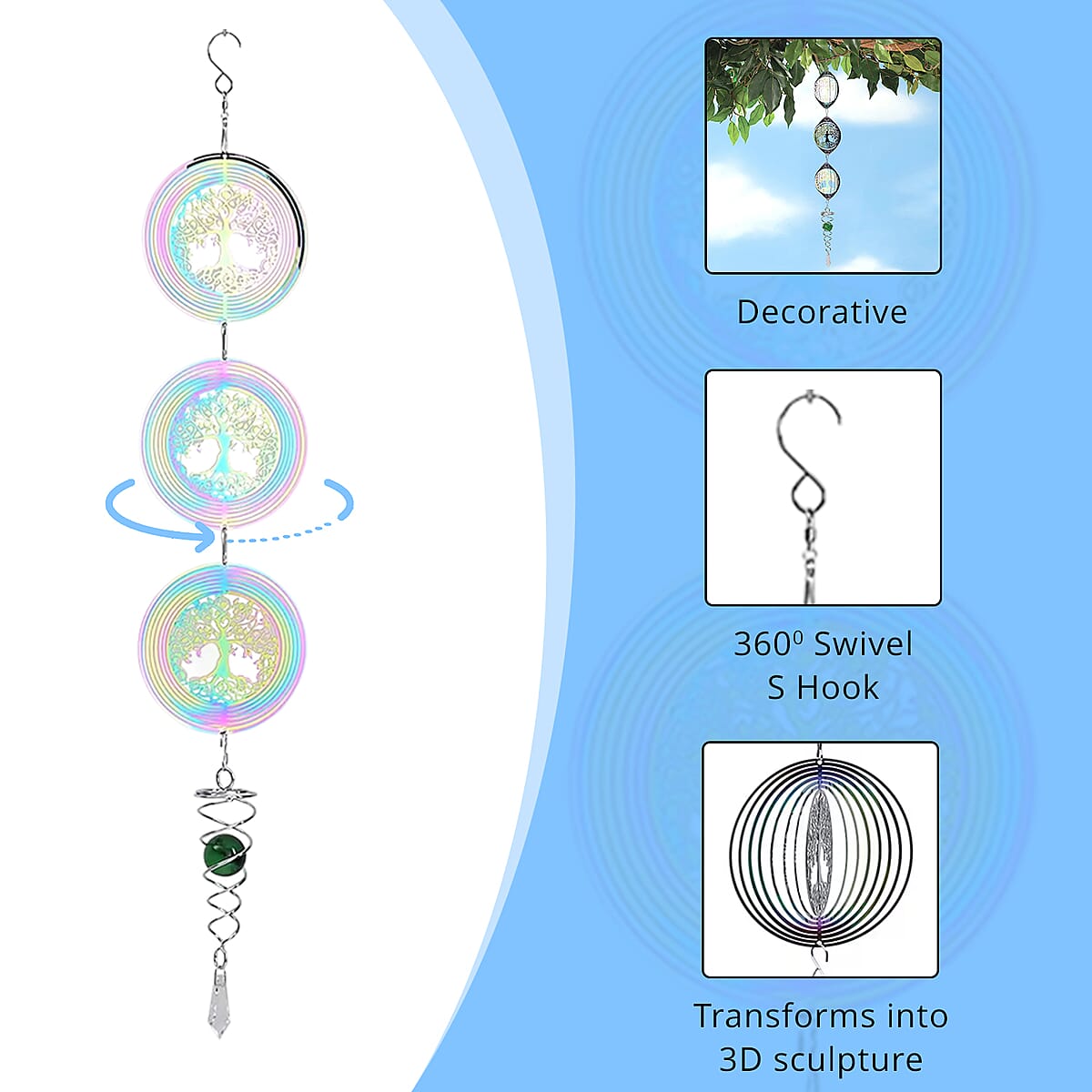 3 Tier Tress of Life 3D Sculpture Stainless Steel Ball Spiral Magic Wind Spinner image number 2