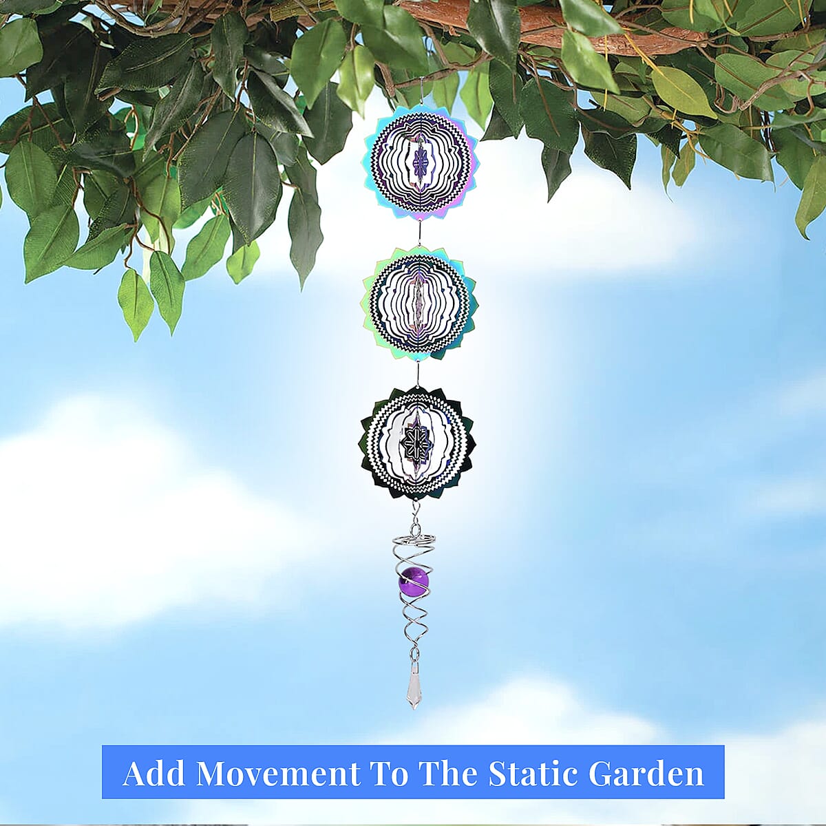 3 Tier Star 3D Sculpture Stainless Steel Ball Spiral Magic Wind Spinner image number 1
