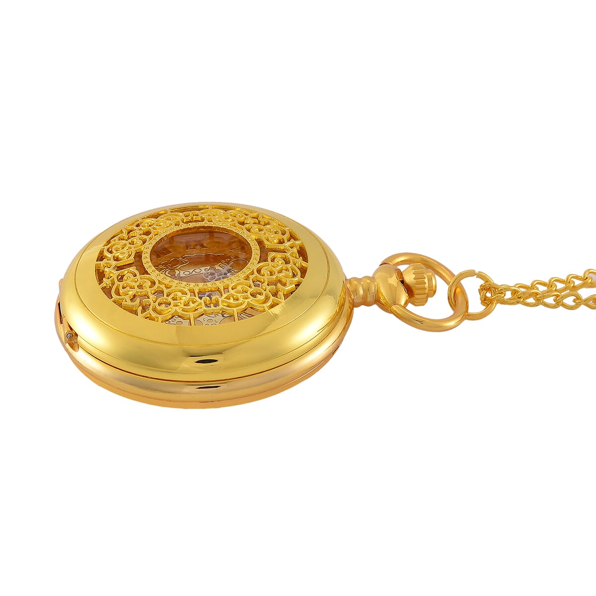 Strada Japanese Movement Flower Pattern Pocket Watch wih Chain 31 Inches in Goldtone image number 3