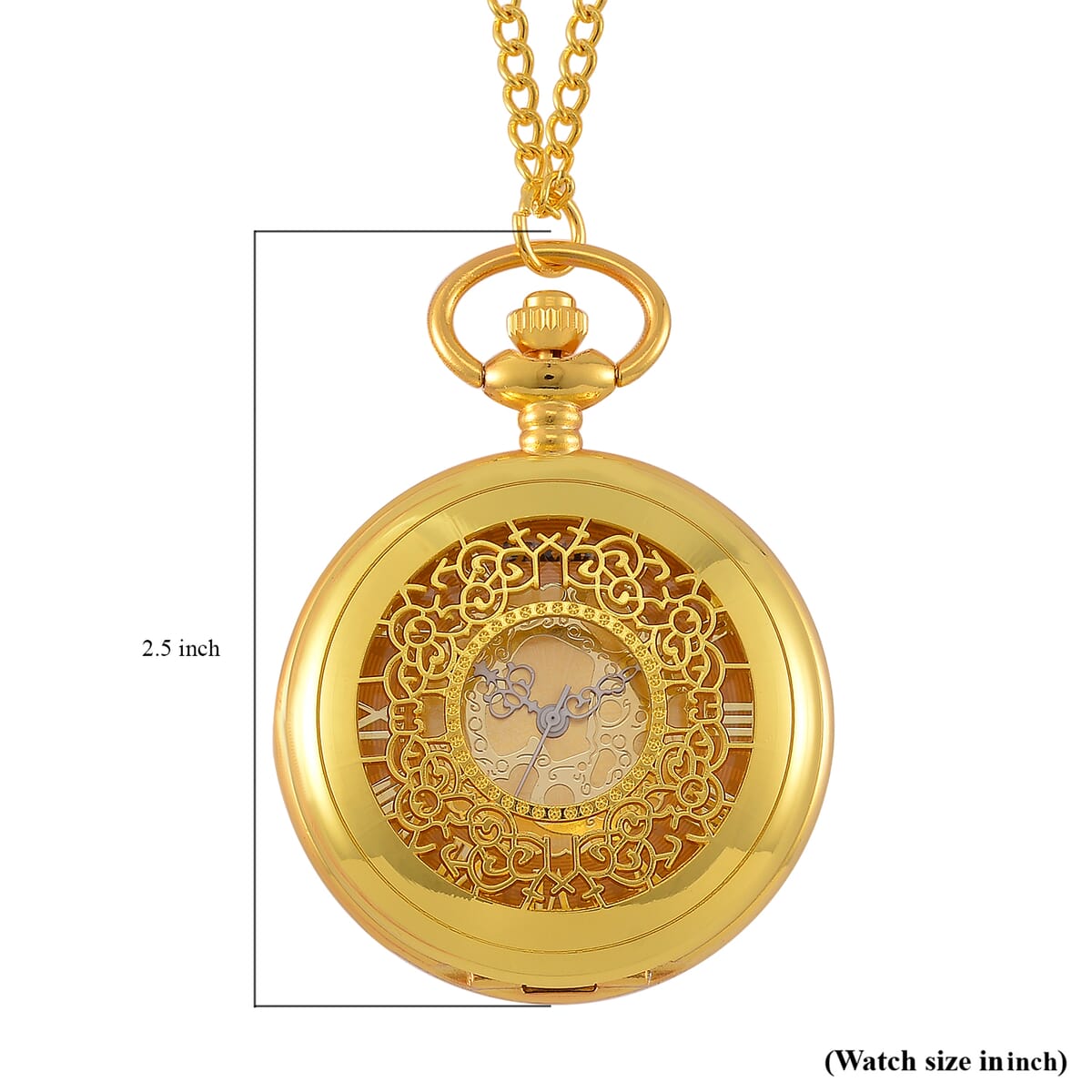 Strada Japanese Movement Flower Pattern Pocket Watch wih Chain 31 Inches in Goldtone image number 8