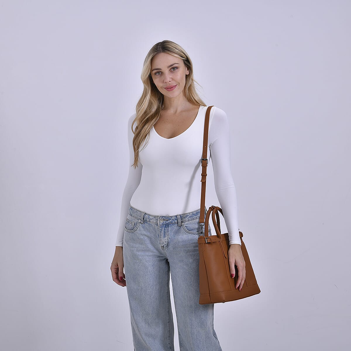 Tan Genunie Leather Crossbody Bag with Adjustable Shoulder Strap image number 1
