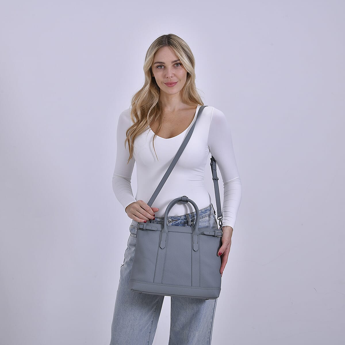 Blue Genunie Leather Crossbody Bag with Adjustable Shoulder Strap image number 1