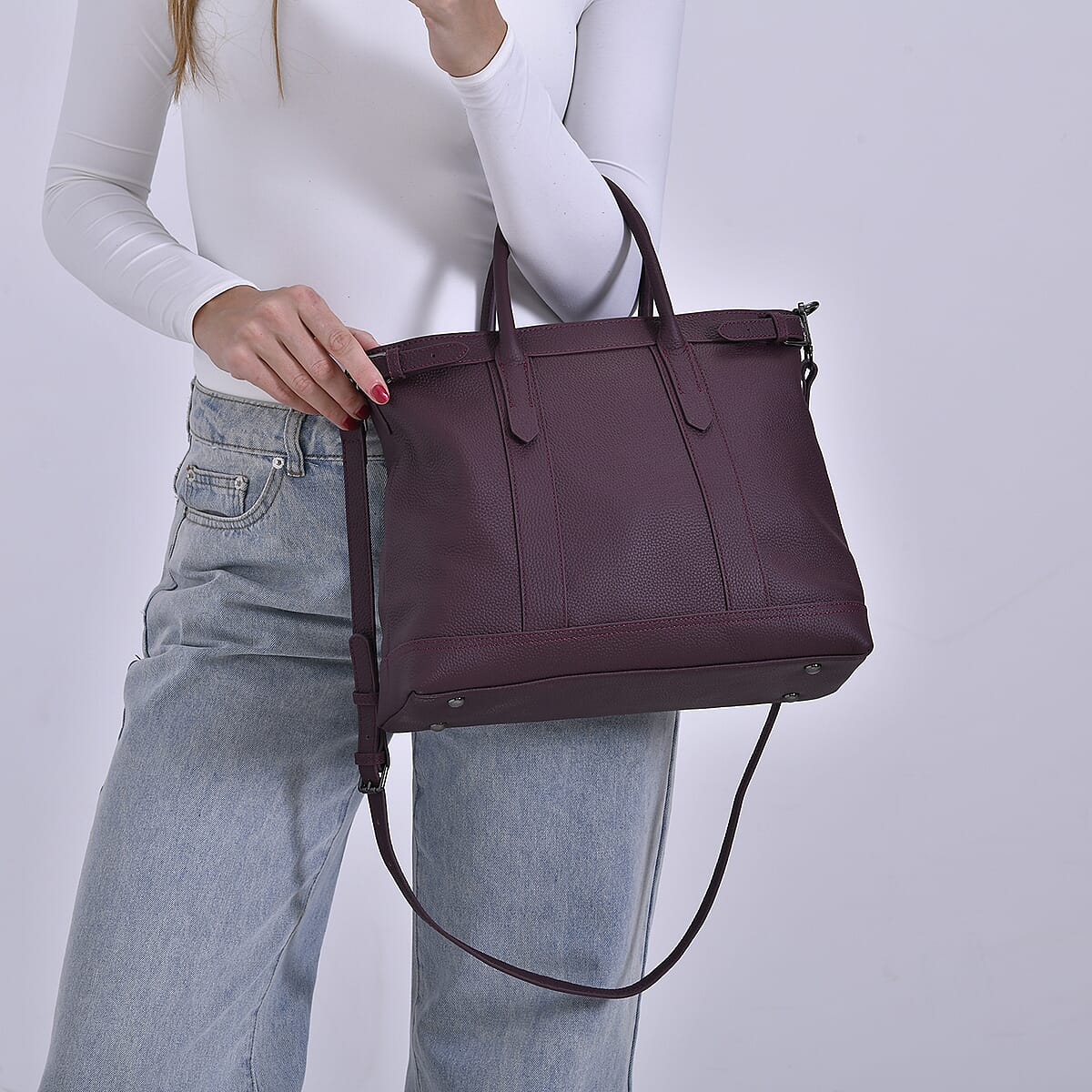 Burgundy Genunie Leather Crossbody Bag with Adjustable Shoulder Strap image number 2