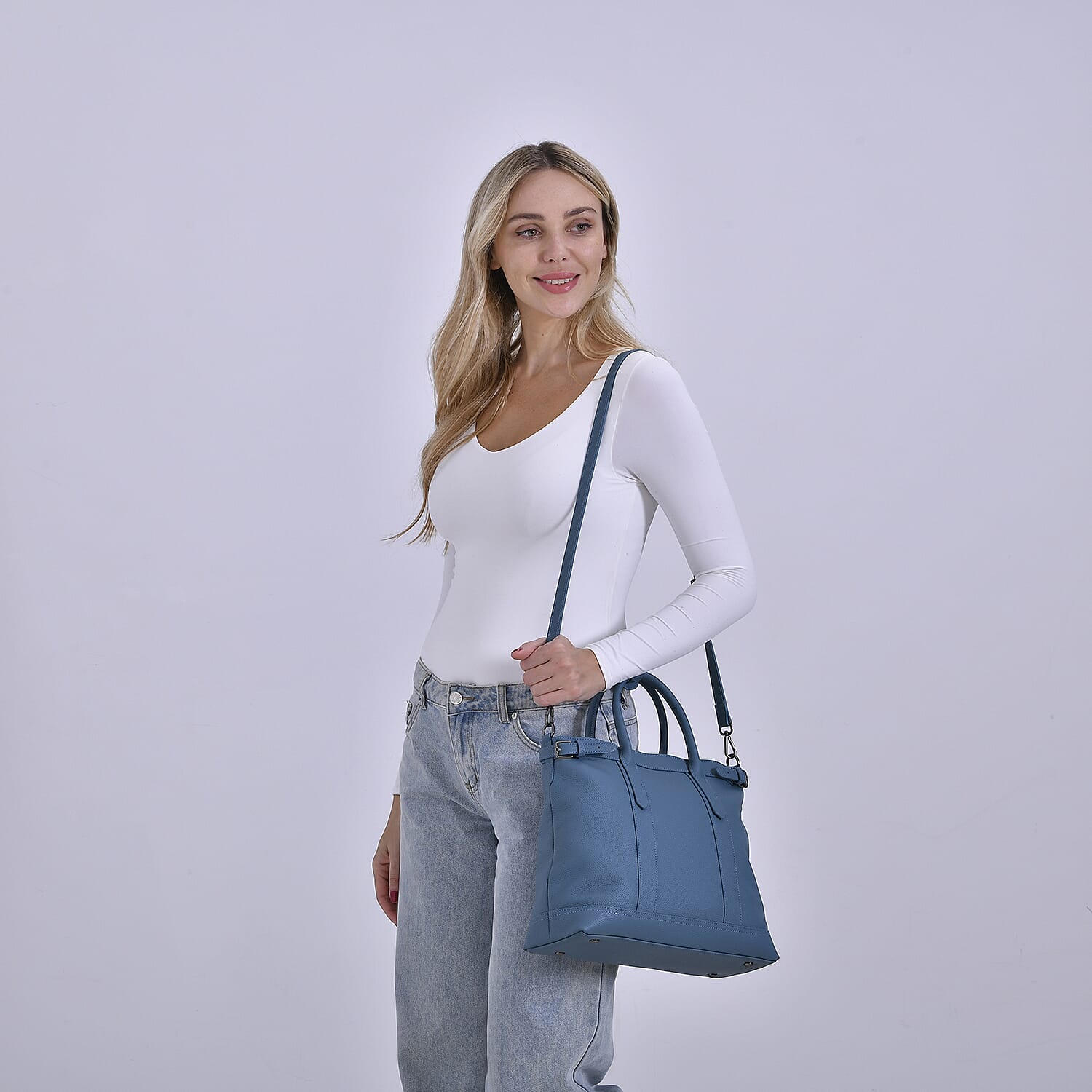 Dark Blue Genunie Leather Crossbody Bag with Adjustable Shoulder Strap