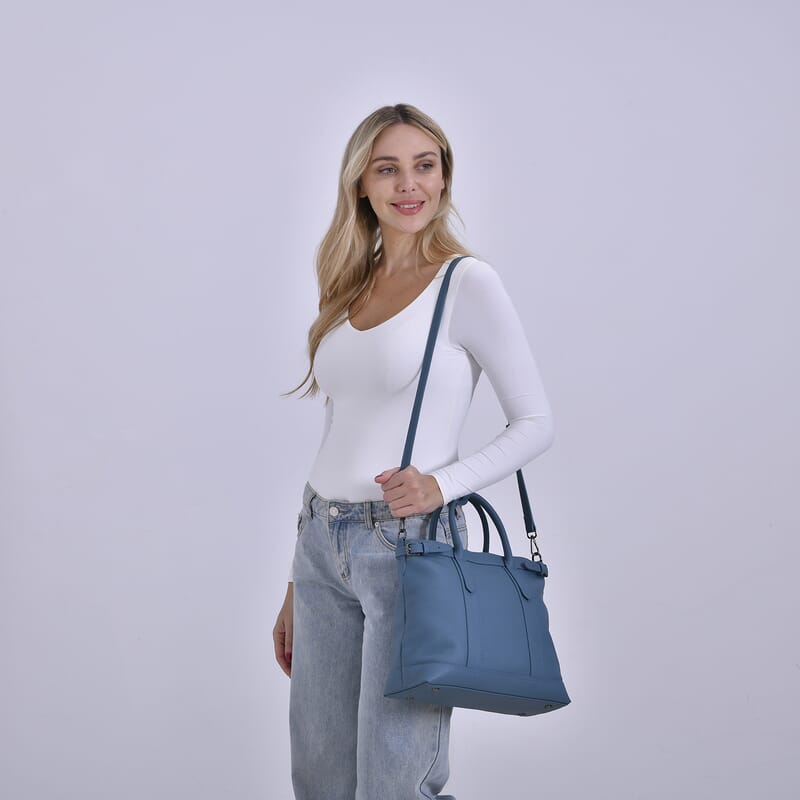 Dark Blue Genunie Leather Crossbody Bag with Adjustable Shoulder Strap