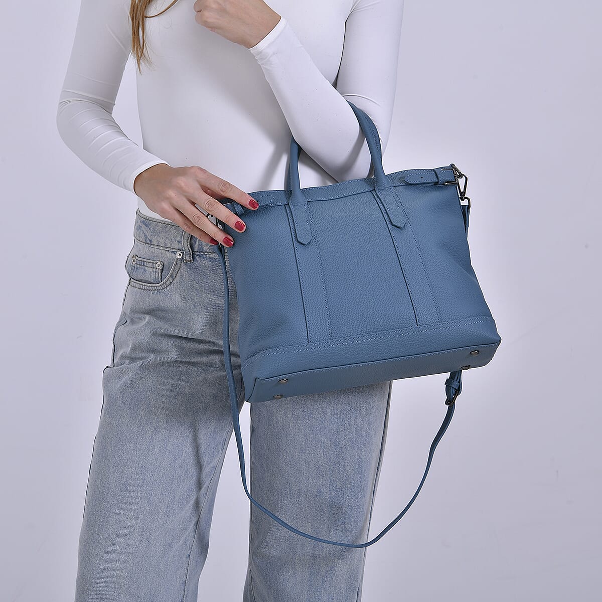 Dark Blue Genunie Leather Crossbody Bag with Adjustable Shoulder Strap image number 2