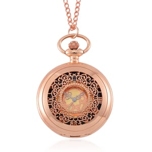 Strada Japanese Movement Flower Pattern Pocket Watch with Chain 31 Inches in Rosetone