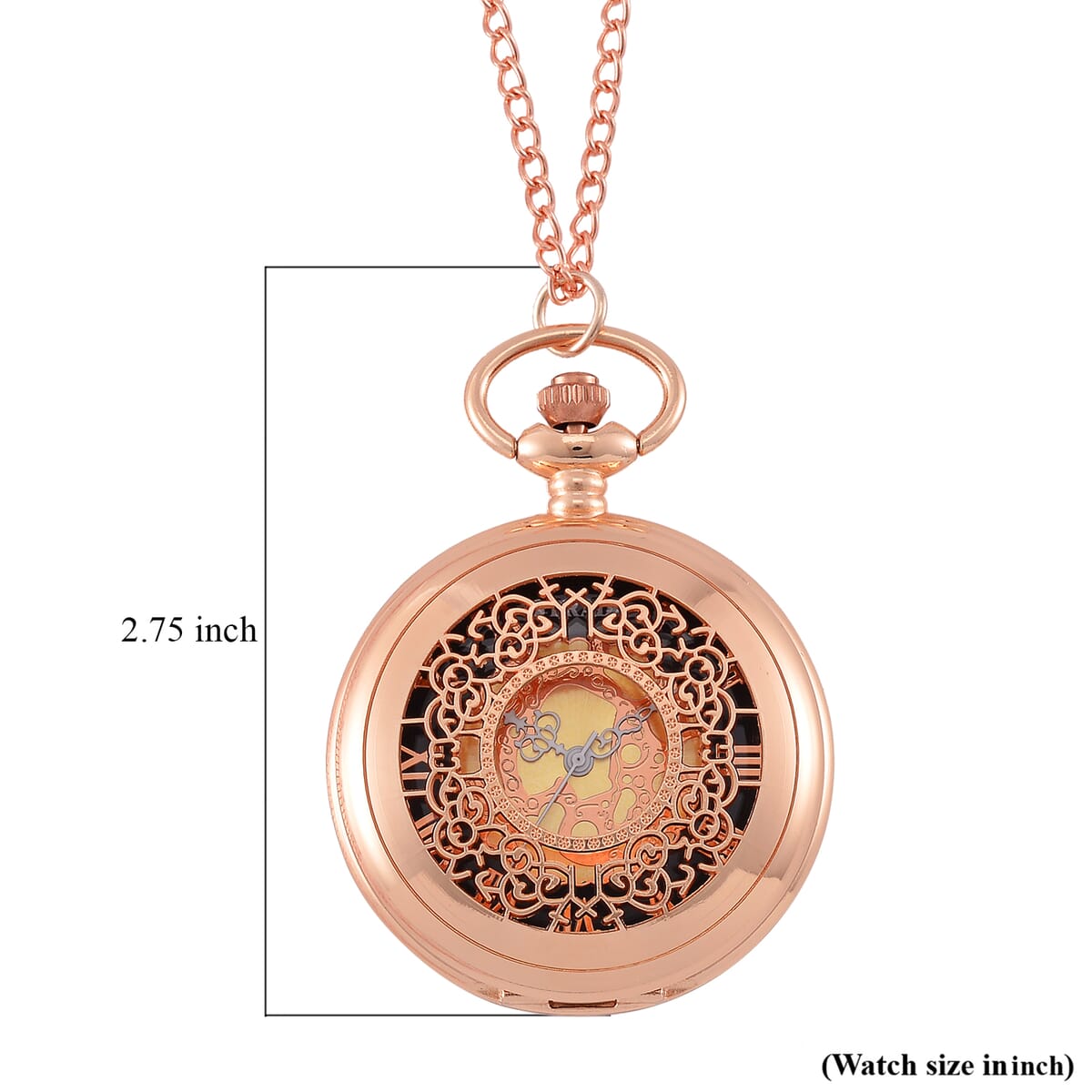Strada Japanese Movement Flower Pattern Pocket Watch with Chain 31 Inches in Rosetone image number 8