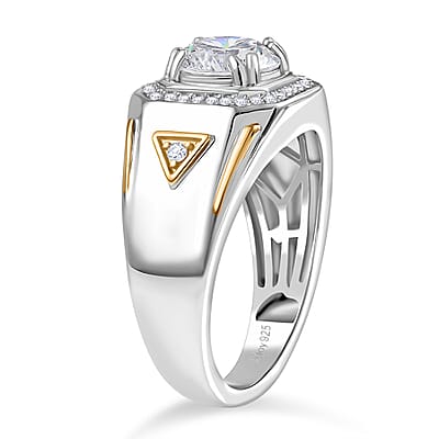 D'Joy Strontium Titanate and Moissanite 3.25 ctw Mens Ring in 18K Vermeil YG and Rhodium Over Sterling Silver (Size 10.0) 