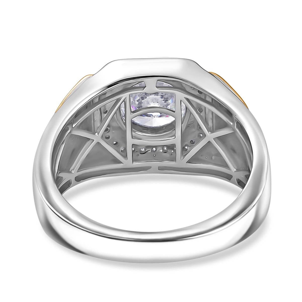 Strontium Titanate and Moissanite 3.25 ctw Mens Ring in 18K Vermeil YG and Rhodium Over Sterling Silver (Size 10.0)  image number 4