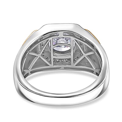 D'Joy Strontium Titanate and Moissanite 3.25 ctw Mens Ring in 18K Vermeil YG and Rhodium Over Sterling Silver (Size 10.0) 