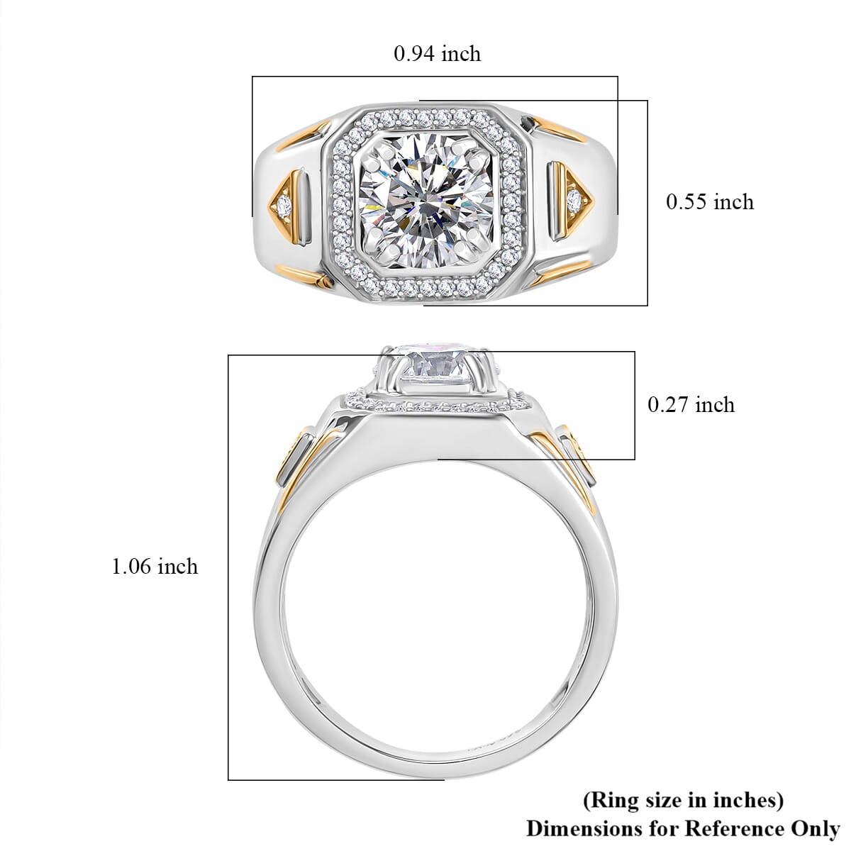 Strontium Titanate and Moissanite 3.25 ctw Mens Ring in 18K Vermeil YG and Rhodium Over Sterling Silver (Size 10.0)  image number 5