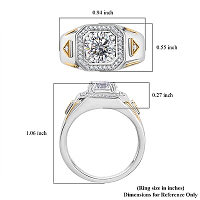 D'Joy Strontium Titanate and Moissanite 3.25 ctw Mens Ring in 18K Vermeil YG and Rhodium Over Sterling Silver (Size 10.0) 