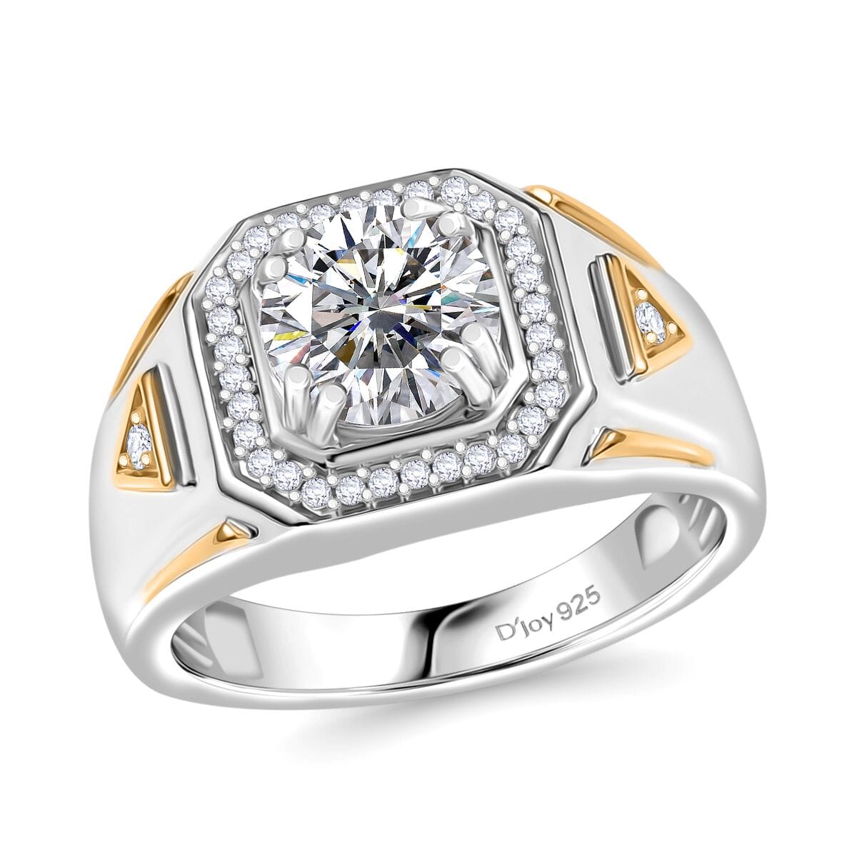 Strontium Titanate and Moissanite 3.25 ctw Mens Ring in 18K Vermeil YG and Rhodium Over Sterling Silver (Size 14.0)  image number 0