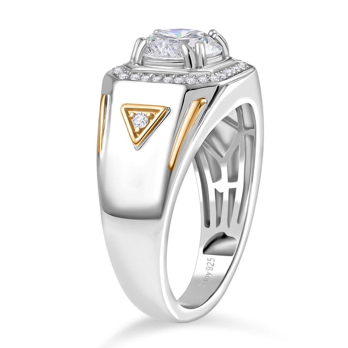 Strontium Titanate and Moissanite 3.25 ctw Mens Ring in 18K Vermeil YG and Rhodium Over Sterling Silver (Size 14.0)  image number 3