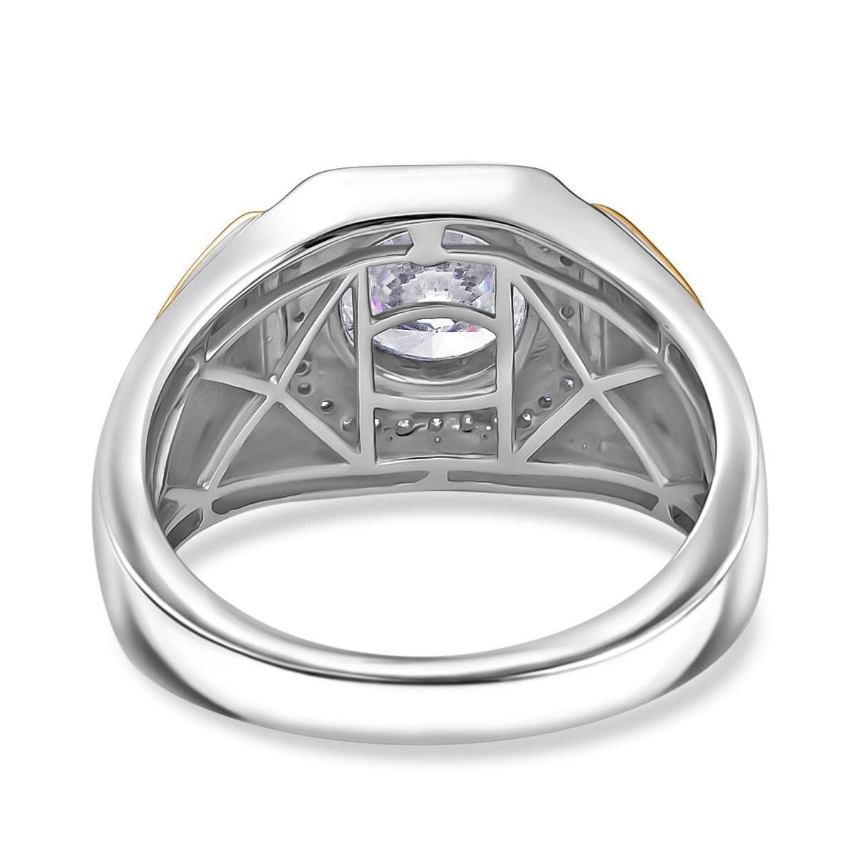 Strontium Titanate and Moissanite 3.25 ctw Mens Ring in 18K Vermeil YG and Rhodium Over Sterling Silver (Size 14.0)  image number 4
