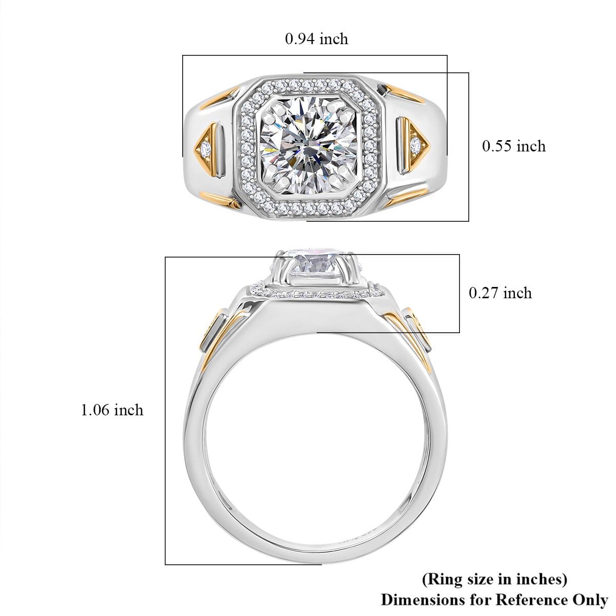 Strontium Titanate and Moissanite 3.25 ctw Mens Ring in 18K Vermeil YG and Rhodium Over Sterling Silver (Size 14.0)  image number 5