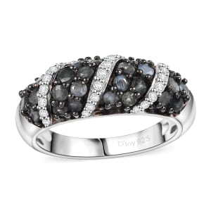 Narsipatnam Alexandrite and White Zircon 1.30 ctw Waves Ring in Rhodium Over Sterling Silver (Size 6.0)