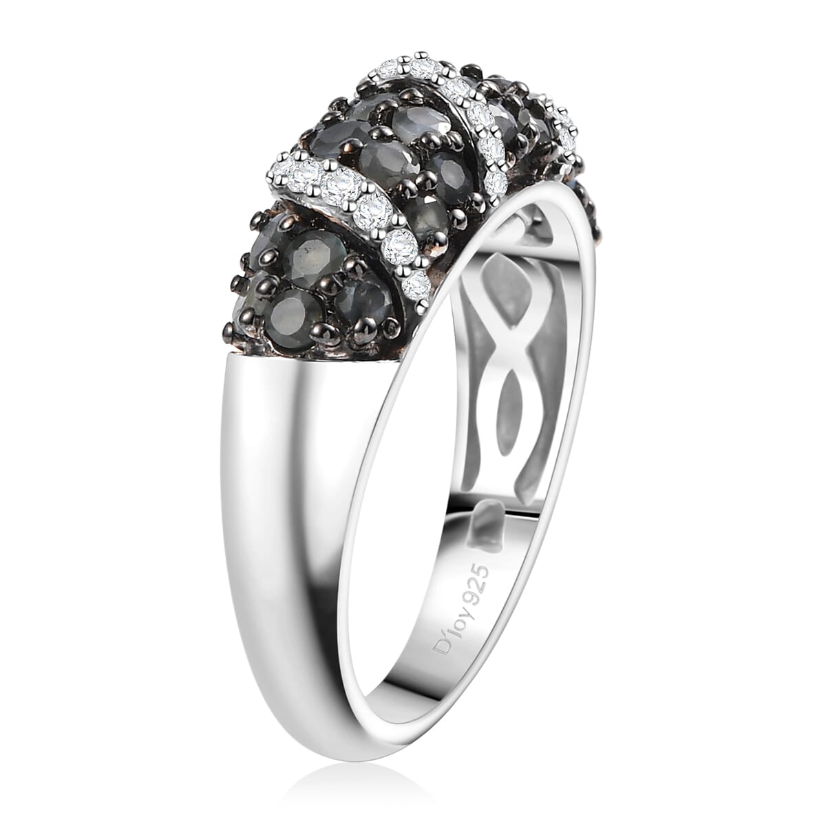 Narsipatnam Alexandrite and White Zircon 1.30 ctw Waves Ring in Rhodium Over Sterling Silver (Size 6.0) image number 3