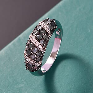 Narsipatnam Alexandrite and White Zircon 1.30 ctw Waves Ring in Rhodium Over Sterling Silver (Size 9.0)