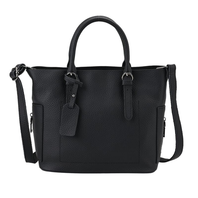 Black Genuine Leather Crossbody Bag with Adjustable Shoulder Strap