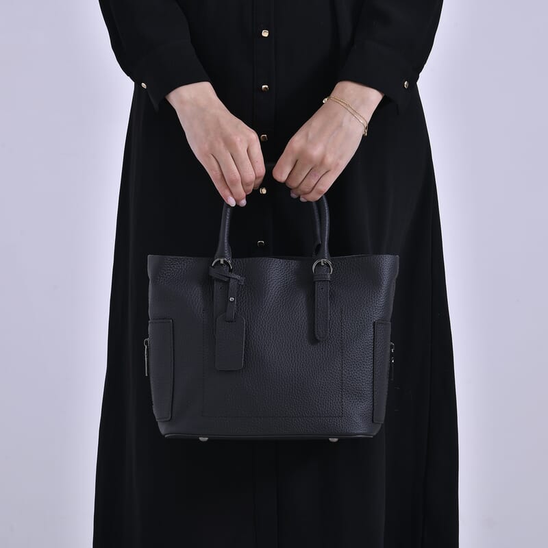 Black Genuine Leather Crossbody Bag with Adjustable Shoulder Strap