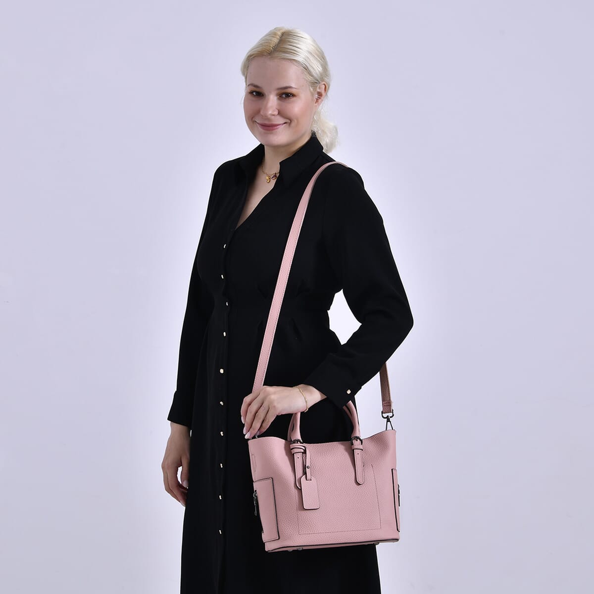 Pink Genuine Leather Crossbody Bag with Adjustable Shoulder Strap image number 1