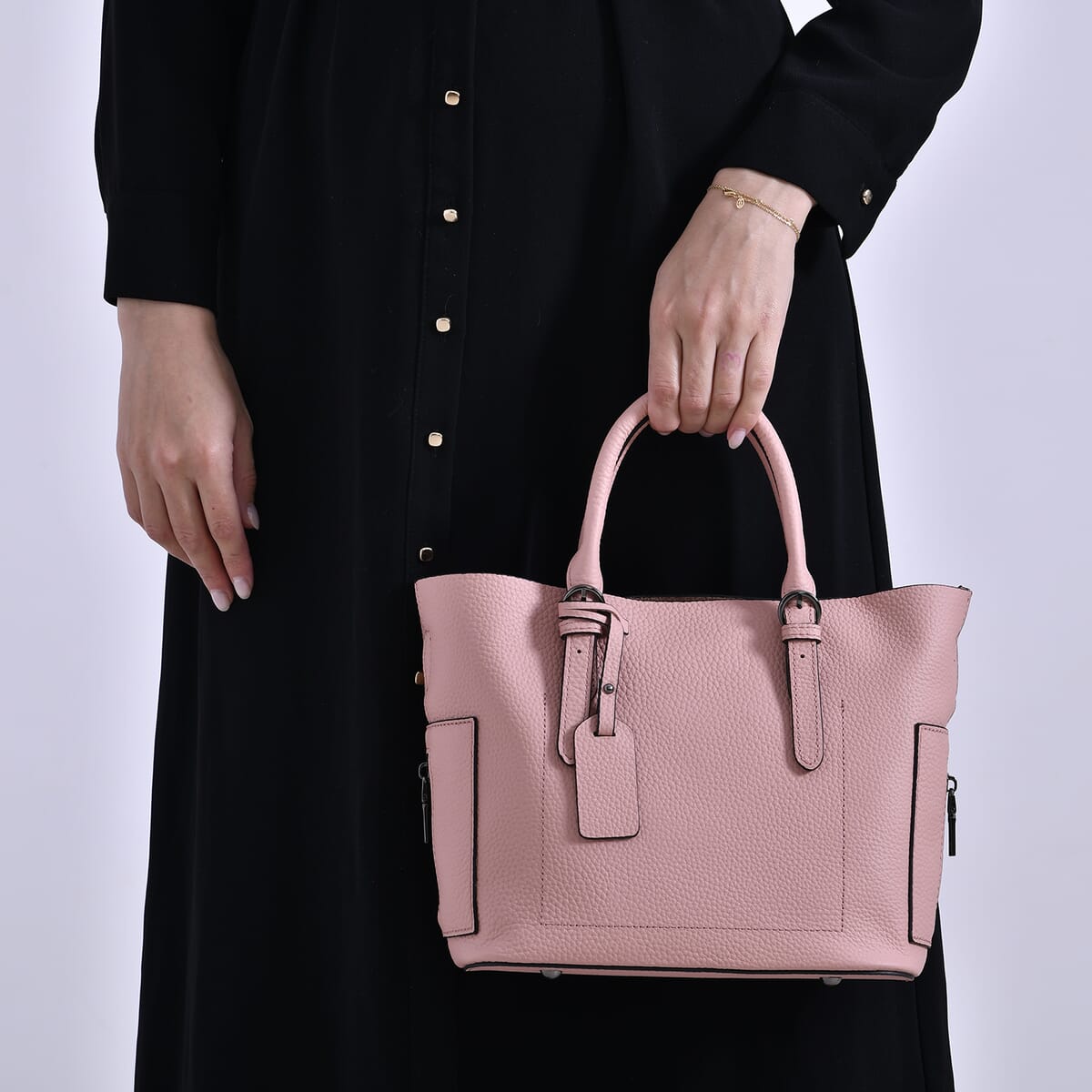 Pink Genuine Leather Crossbody Bag with Adjustable Shoulder Strap image number 2