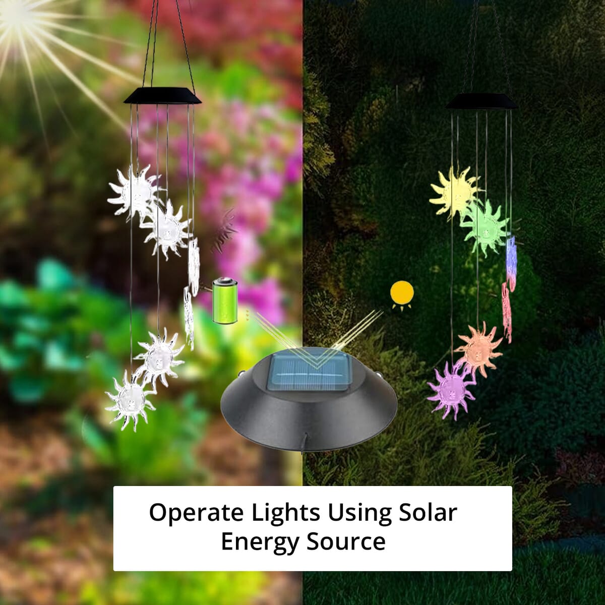 Hanging Multicolor Sun Solar Windchime (1.2V, AA 600mAh) image number 2