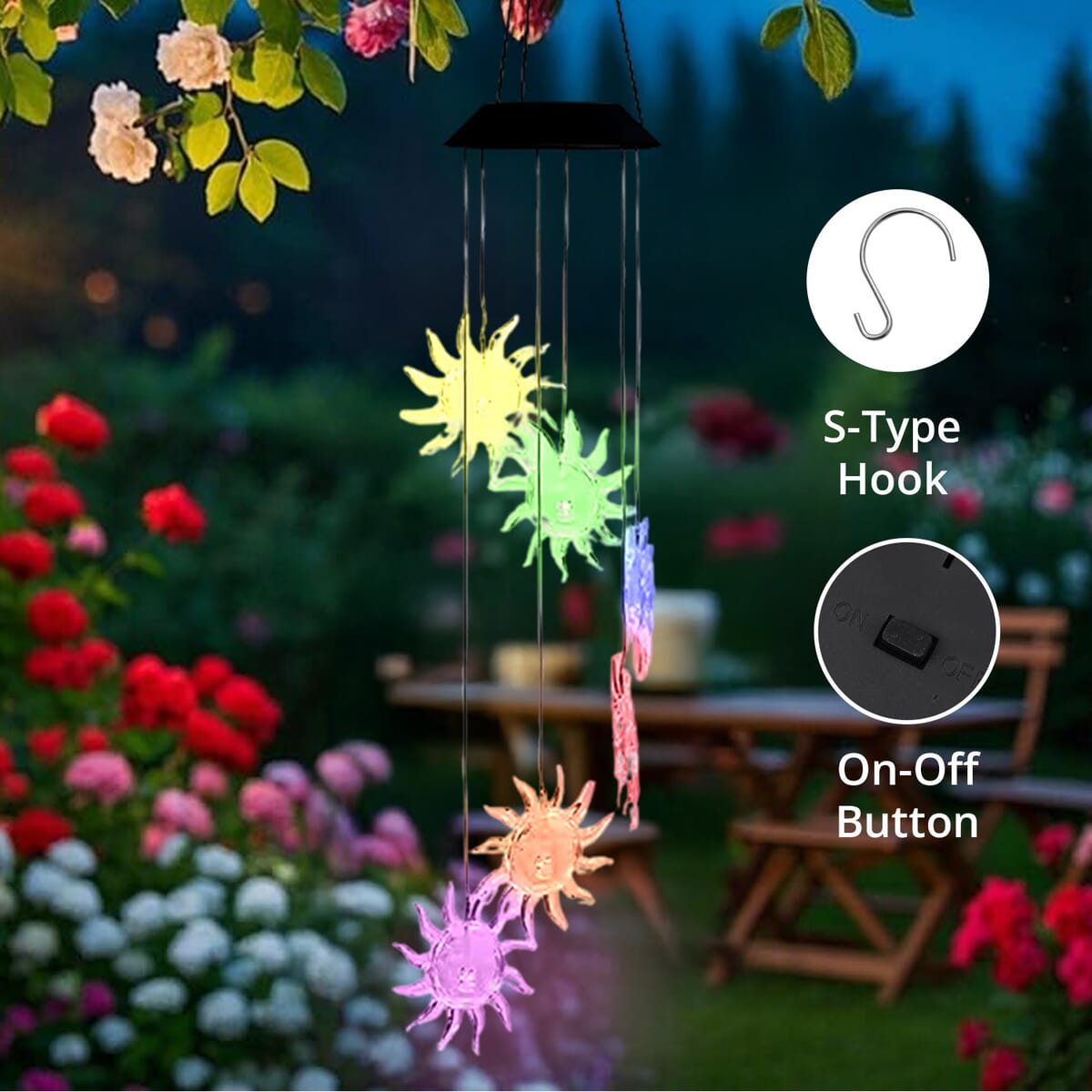 Hanging Multicolor Sun Solar Windchime (1.2V, AA 600mAh) image number 5