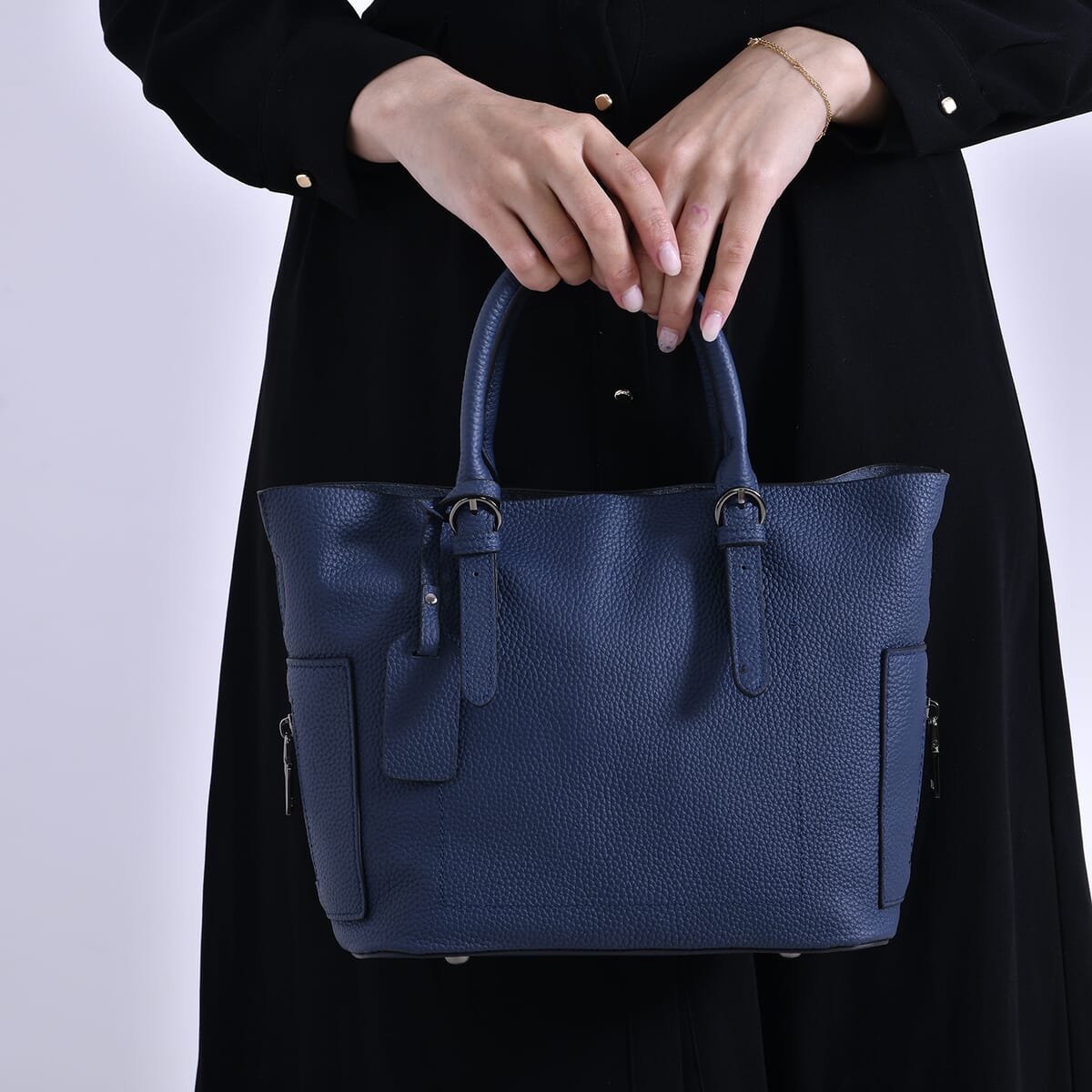 Navy Genuine Leather Crossbody Bag with Adjustable Shoulder Strap image number 2