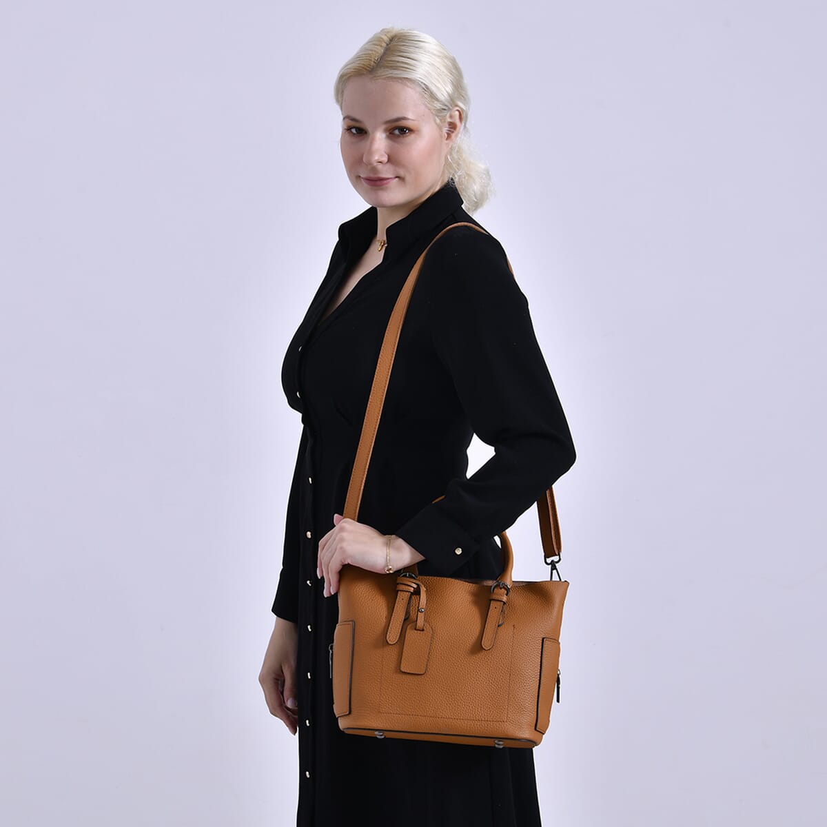 Brown Genuine Leather Crossbody Bag with Adjustable Shoulder Strap image number 1