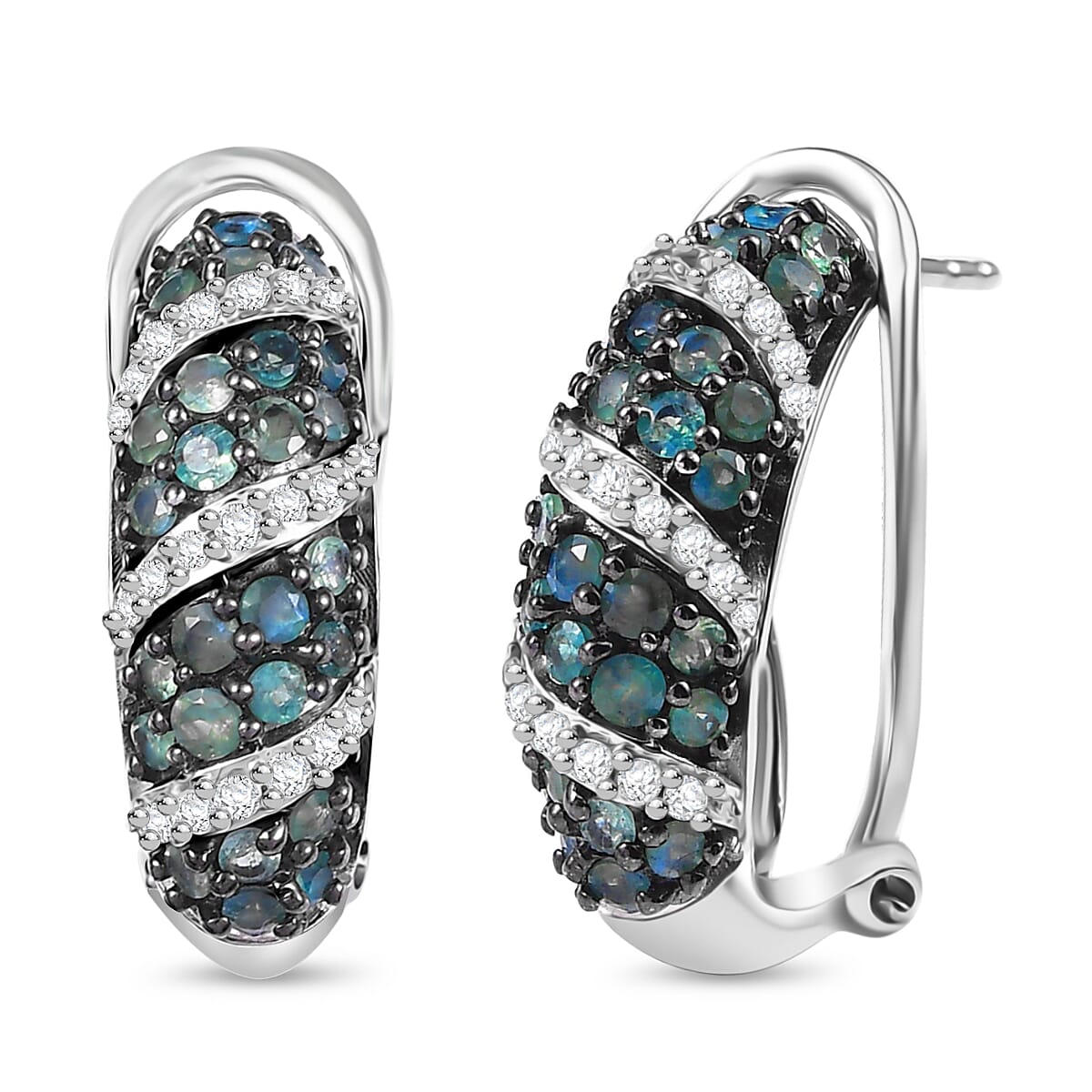 Narsipatnam Alexandrite and White Zircon 2.60 ctw Waves Earrings in Rhodium Over Sterling Silver image number 0