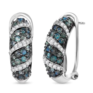 Narsipatnam Alexandrite and White Zircon 2.60 ctw Waves Earrings in Rhodium Over Sterling Silver