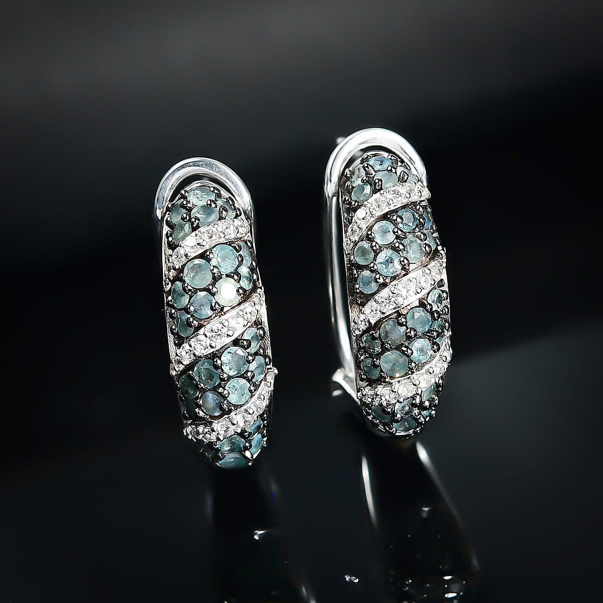 Narsipatnam Alexandrite and White Zircon 2.60 ctw Waves Earrings in Rhodium Over Sterling Silver image number 1