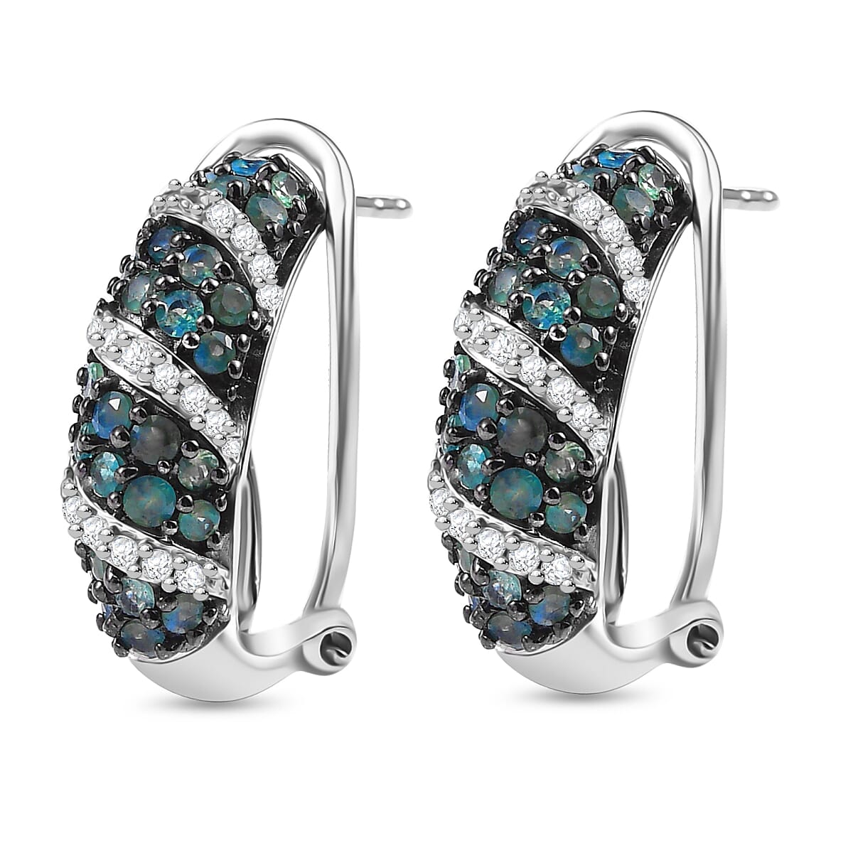 Narsipatnam Alexandrite and White Zircon 2.60 ctw Waves Earrings in Rhodium Over Sterling Silver image number 3