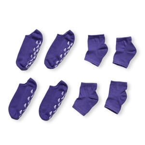 Set of 4 Purple Sleeping Ankle and Gel Heel Moisturizing Socks